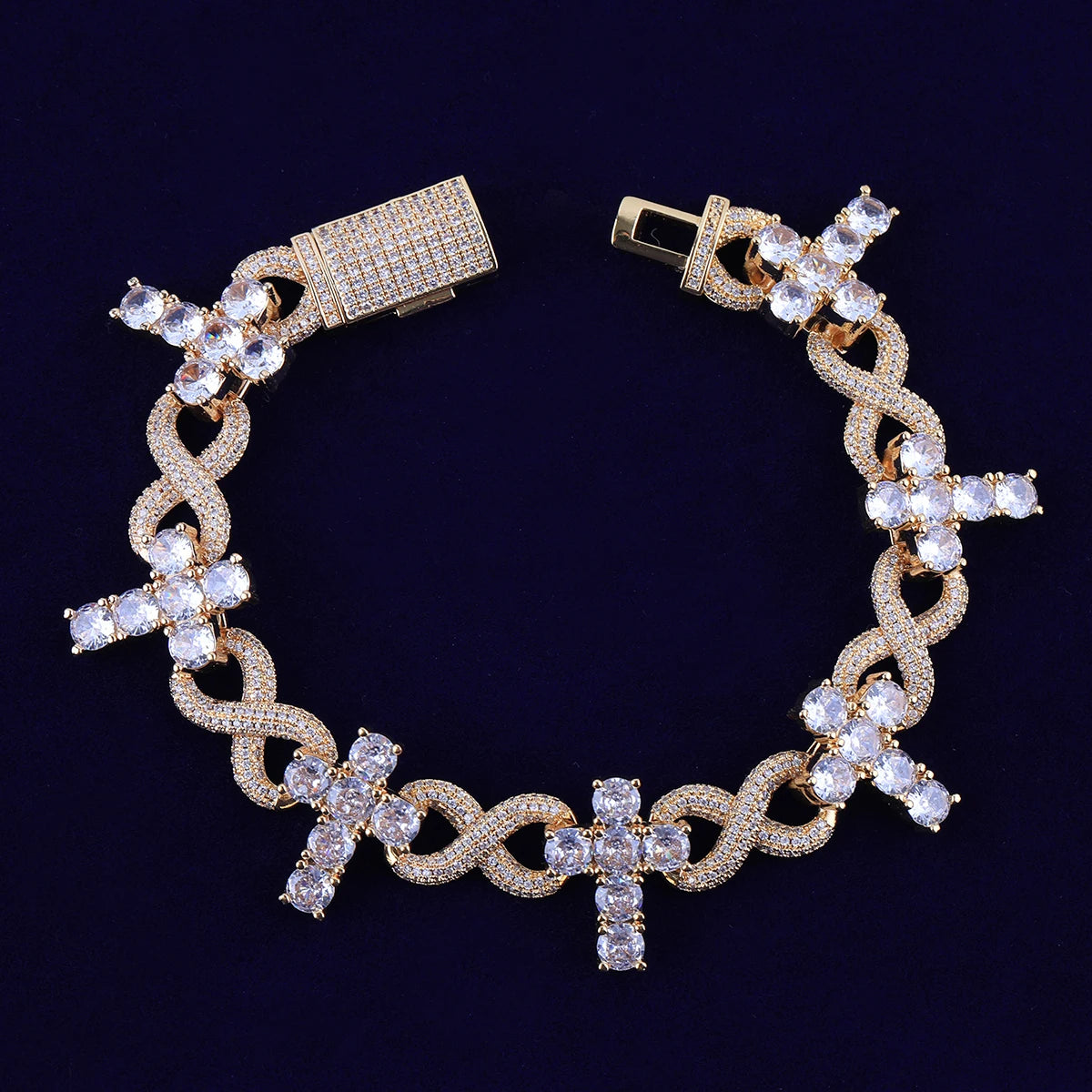 Iced Out Infinity Cross Bracelet Choker for Women Micro Pave Real Copper Hip Hop Jewelry - DripVault