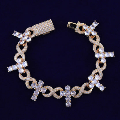 Iced Out Infinity Cross Bracelet Choker for Women Micro Pave Real Copper Hip Hop Jewelry - DripVault