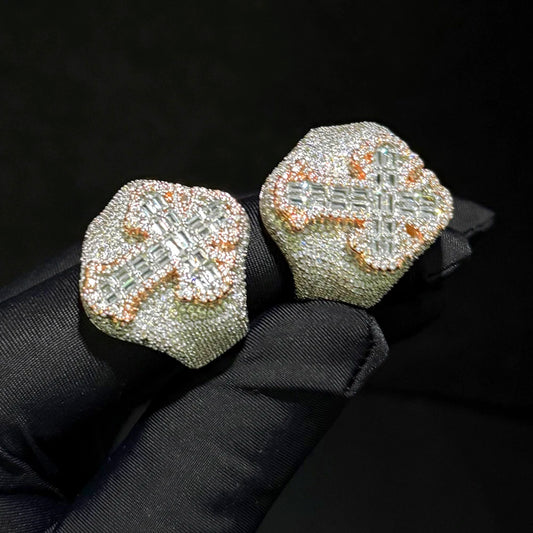 Two Tone Color Cross Finger Ring Iced Out Bling 5A Cubic Zircon Prong Setting Fashion Luxulry Men Hip Hop Finger Jewelry - DripVault