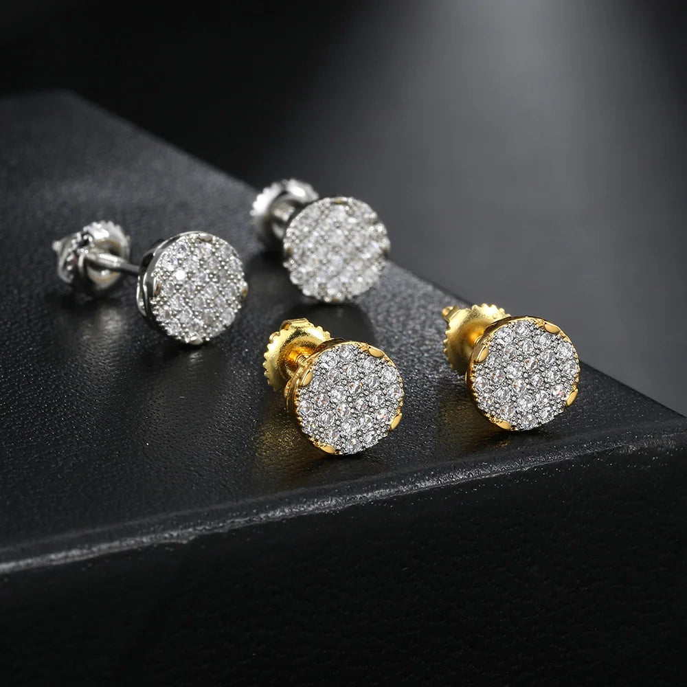 Gold Color Micro Inlaid Zircon 7mm Screw-back Stud Earrings For Women Men Simple Round Ear Piercing Jewelry - DripVault