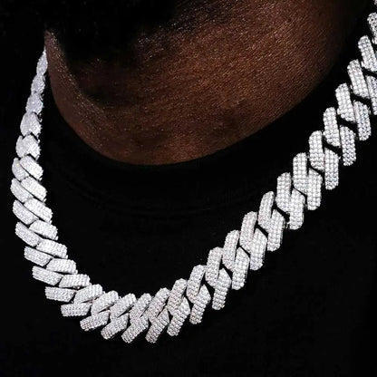 Hip Hop Jewelry 20mm Thick Cuban Link Chain Crystal Miami Gold Silver Two Color Iced Out CZ Cuban Chain Necklace - DripVault