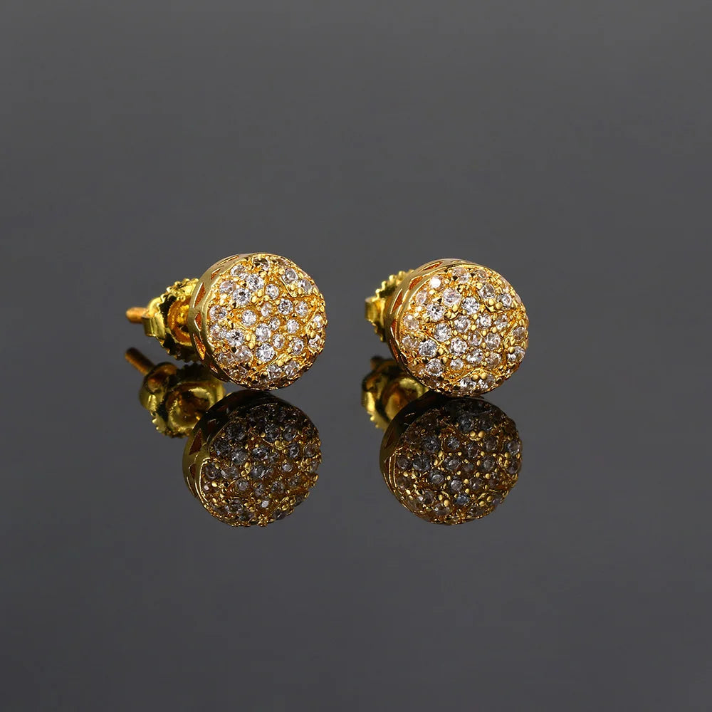 Hip Hop Hemispherical Shaped Piercing Stud Earrings for Unisex Iced Out Zirconia Chunky Punk Rapper's Earring Jewelry - DripVault