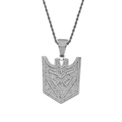 Iced Out Transformers Autobots Robot Shield Pendant Necklace Gold-Plated CZ Twist Chain