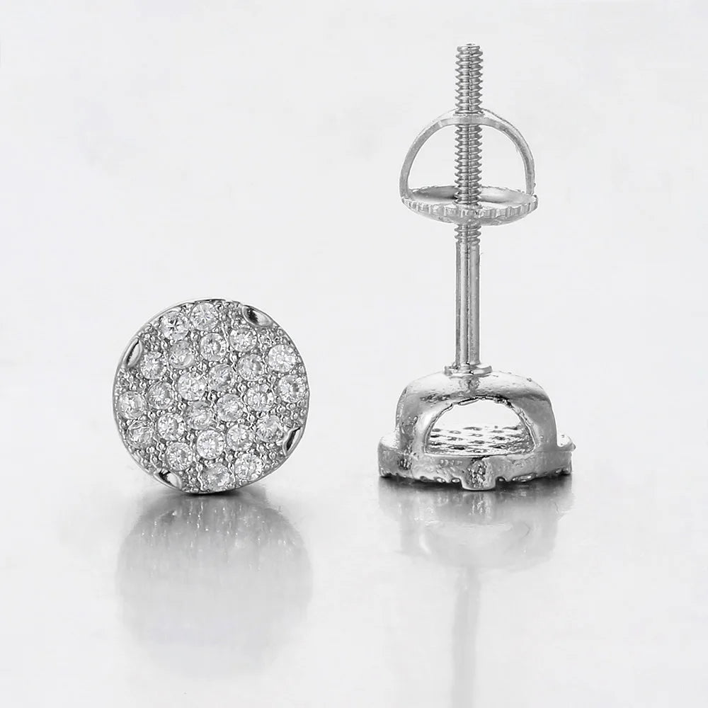 Gold Color Micro Inlaid Zircon 7mm Screw-back Stud Earrings For Women Men Simple Round Ear Piercing Jewelry - DripVault