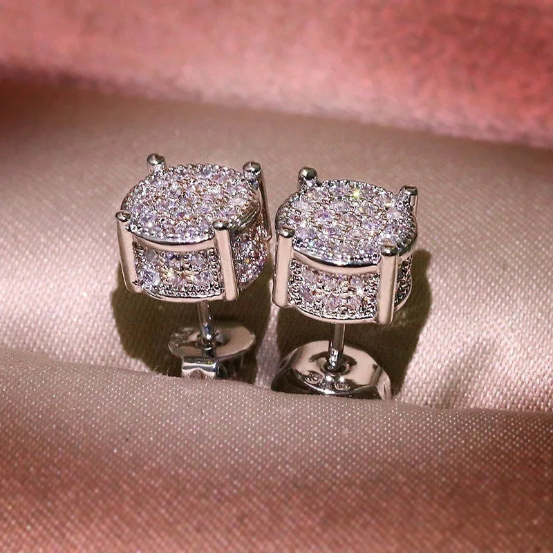 Luxury Gold Color Round CZ Stud Earrings Hip Hop Zircon Stud Earrings Piercing Ear Accessories Hiphop Trend Jewelry - DripVault