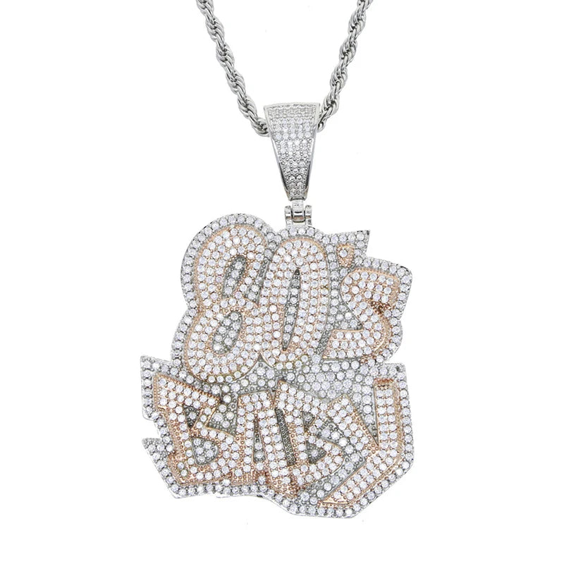 Hip Hop AAAAA+ CZ Stone Paved Bling Iced Out 80s BABY Pendants Necklaces for Men Rapper Jewelry Rose Silver Color - DripVault