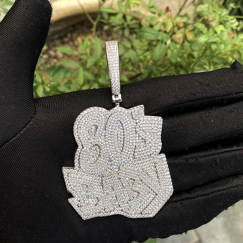 Hip Hop AAAAA+ CZ Stone Paved Bling Iced Out 80s BABY Pendants Necklaces for Men Rapper Jewelry Rose Silver Color - DripVault