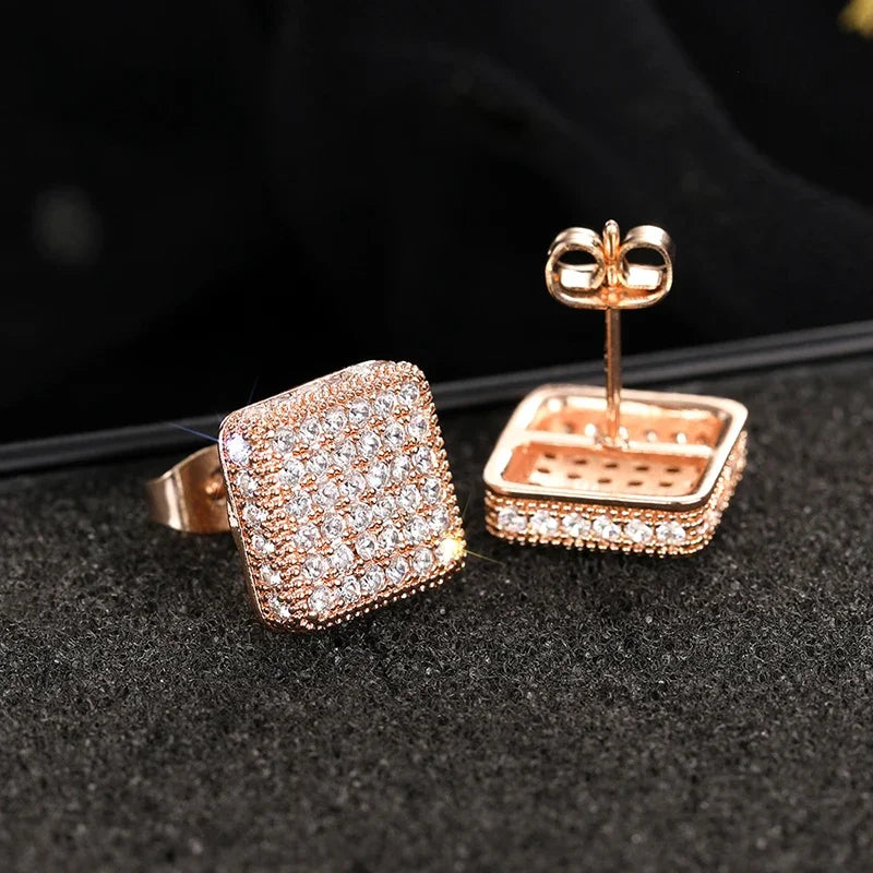 Trendy Square Stud Earrings Lady Full Bling Iced Out Brilliant CZ Jewelry Fashion Women's Earrings - DripVault