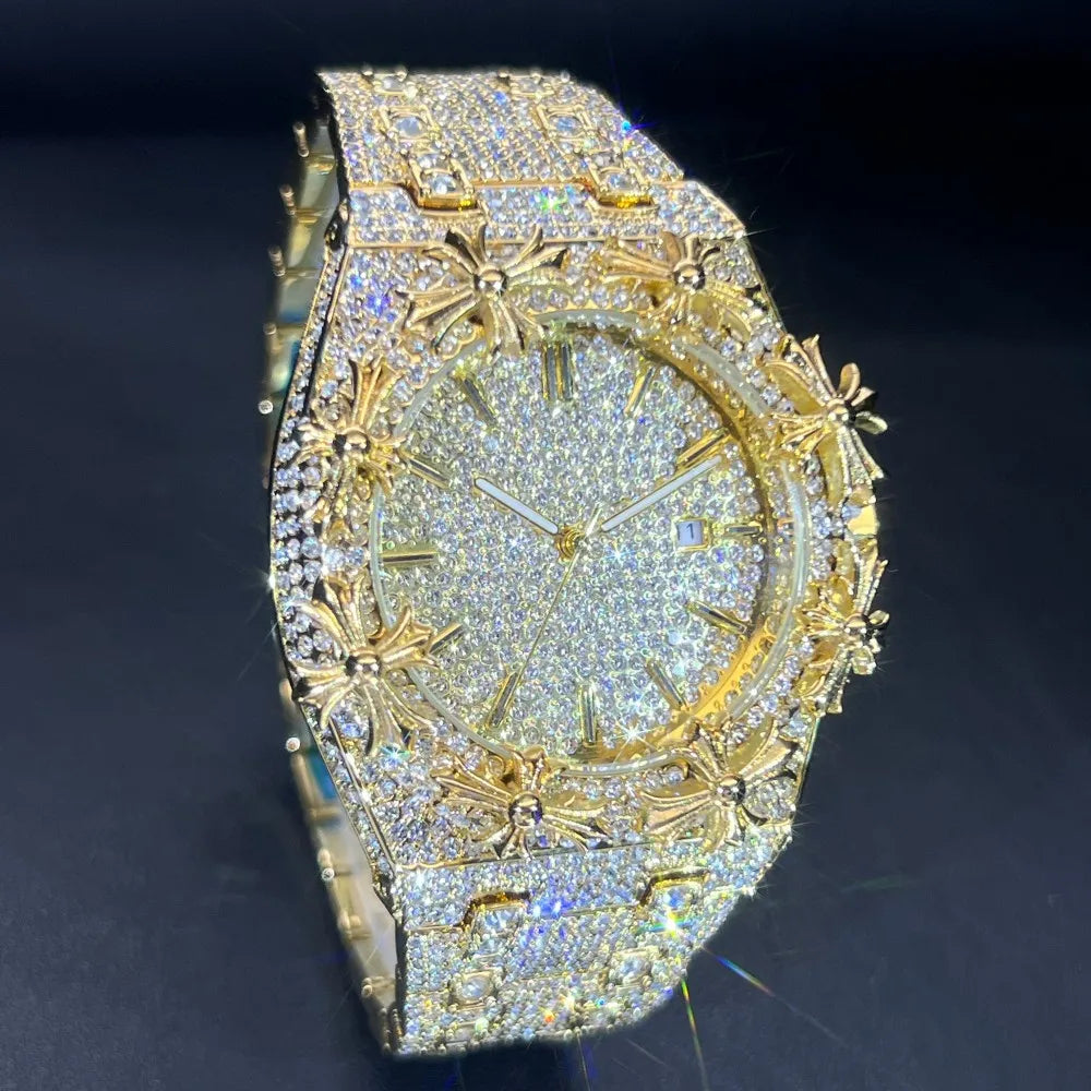 Men's Watches Thorn Crown Quartz Wristwatch Fashion Hip Hop Ice Crystal Watch Men Luxury Business Quartz Wristwatch - DripVault