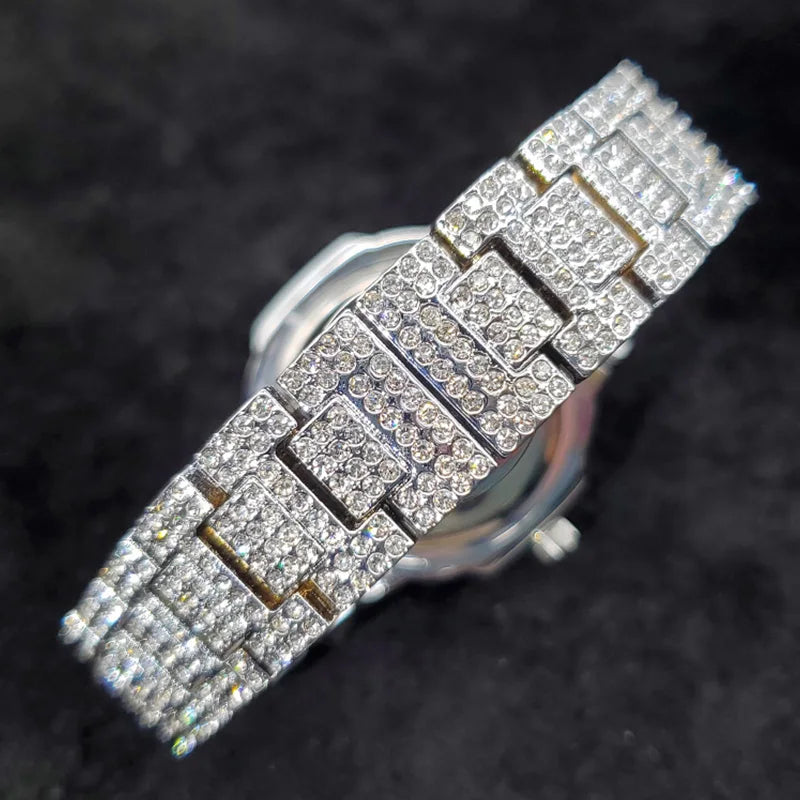 Luxury Diamond Watch Men Hip Hop Street Petek Style Date Display Quartz Timepiece Iced Out Party Jewelry Wristwatch - DripVault