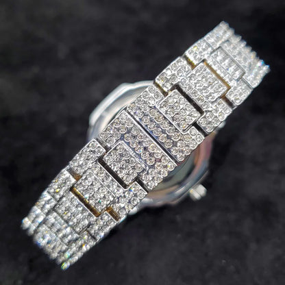 Luxury Diamond Watch Men Hip Hop Street Petek Style Date Display Quartz Timepiece Iced Out Party Jewelry Wristwatch - DripVault