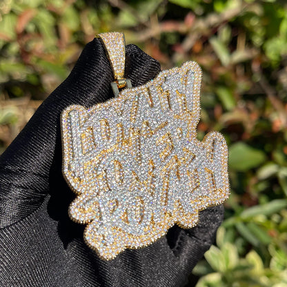 Bubble Letter New Iced Out Bling CZ Loyalty Over Royalty Pendant Necklace Cubic Zirconia Two Tone Color Charm Men HipHop Jewelry - DripVault