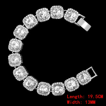 Hip Hop Iced Out Chain Women Men Cuban Bracelet High-Quality Full AAAA+ Rhinestones Miami Cuban Link Chain Bracelets Jewelry - DripVault