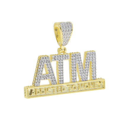 Iced Out Bling 5A CZ Letters ATM Addicted To Money Pendant Necklace 2 Colors Cubicz Zircon Men's HipHop 5mm Tennis Chain Jewelry - DripVault