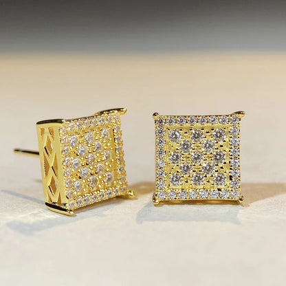Stylish Square Shape Stud Earrings Female Luxury Gold Color/Silver Color Bright CZ Accessories Shining Fashion Jewelry - DripVault