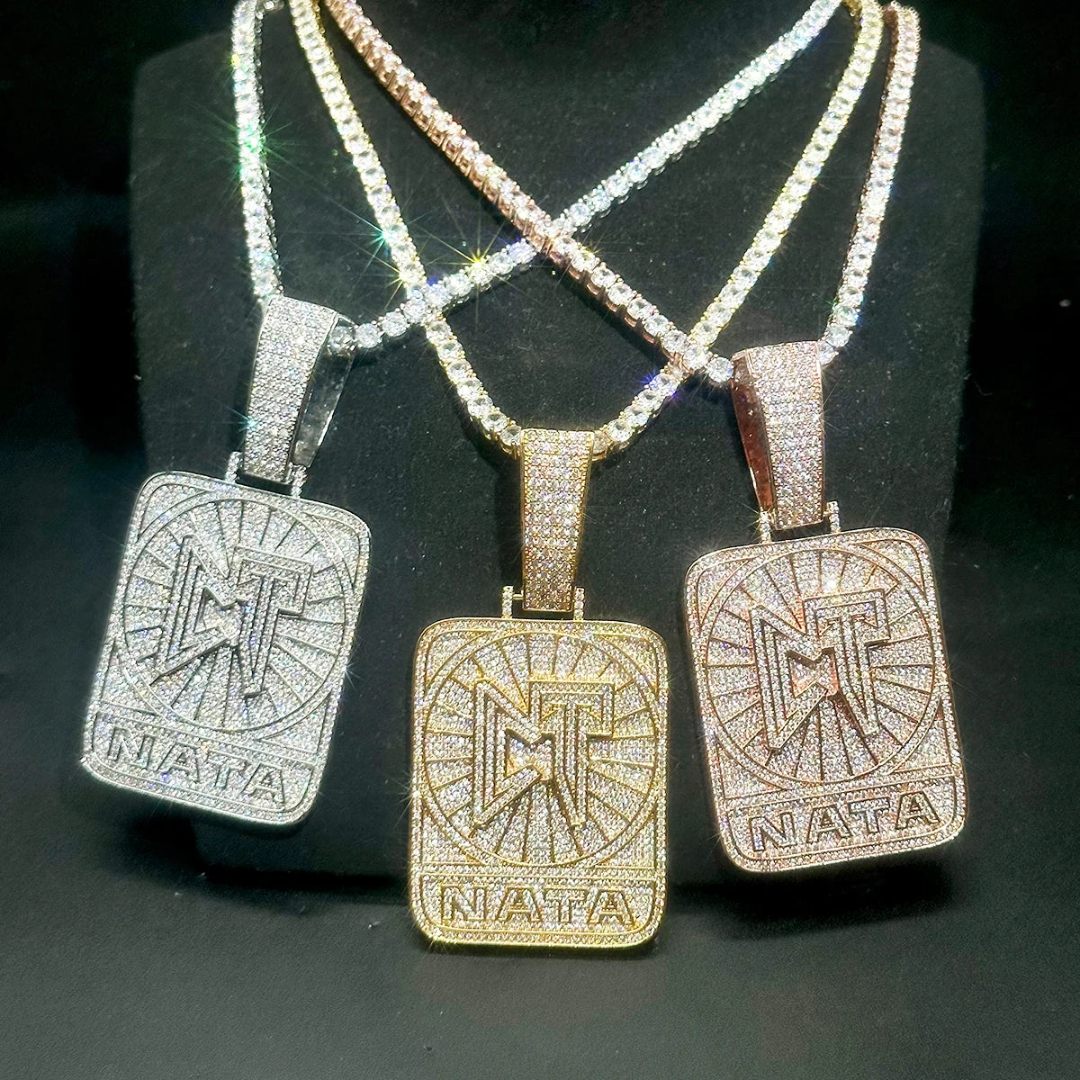 Iced Out CT NATA Necklace Pendant for Women Real Gold Plated Hip Hop Jewelry - DripVault