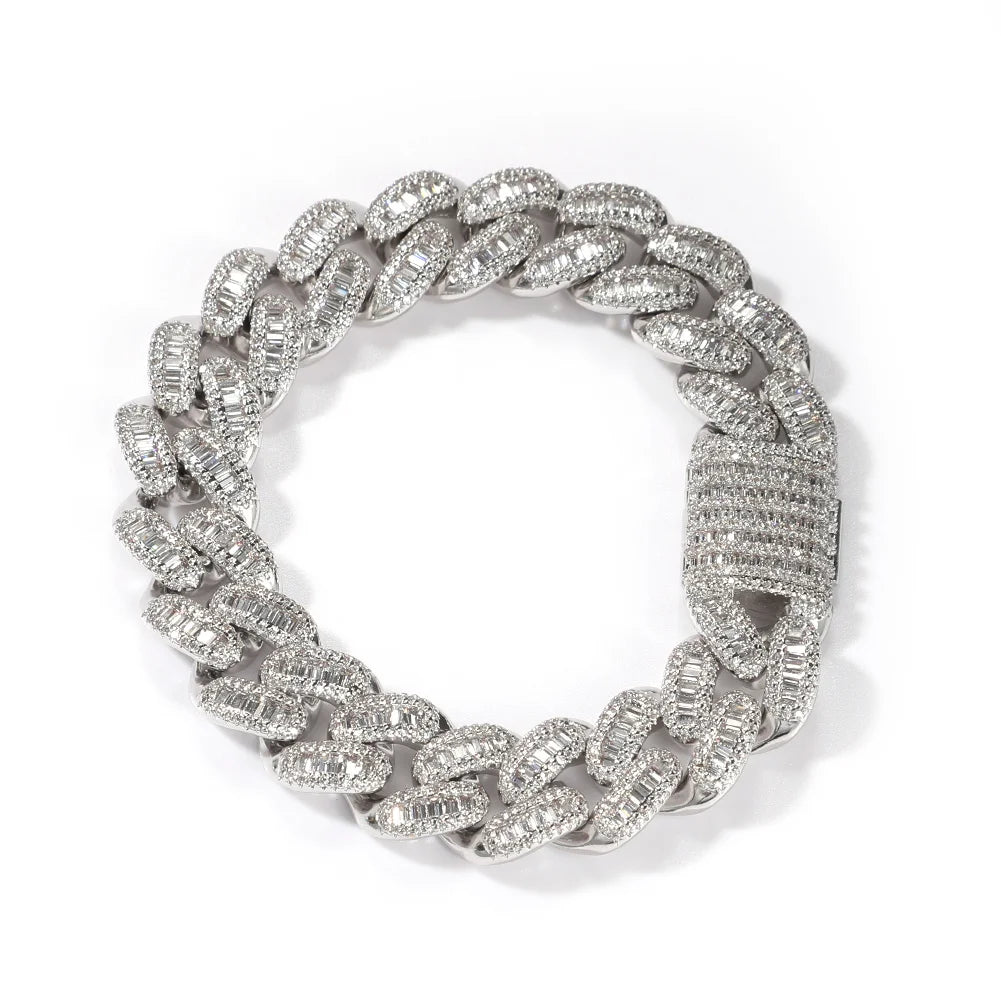 15mm Baguette Cuabn Chain Prong Setting 2 Colors Miami Choker Iced Out Chain Bling CZ Necklace Hiphop Jewelry - DripVault
