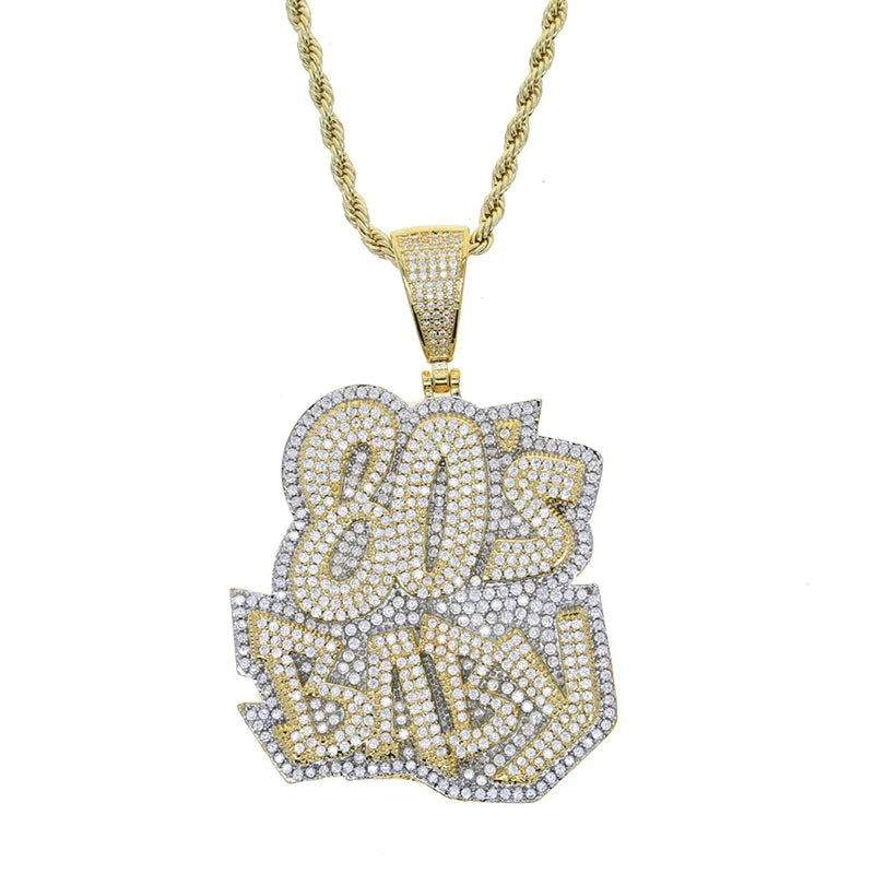 Hip Hop AAAAA+ CZ Stone Paved Bling Iced Out 80s BABY Pendants Necklaces for Men Rapper Jewelry Rose Silver Color - DripVault