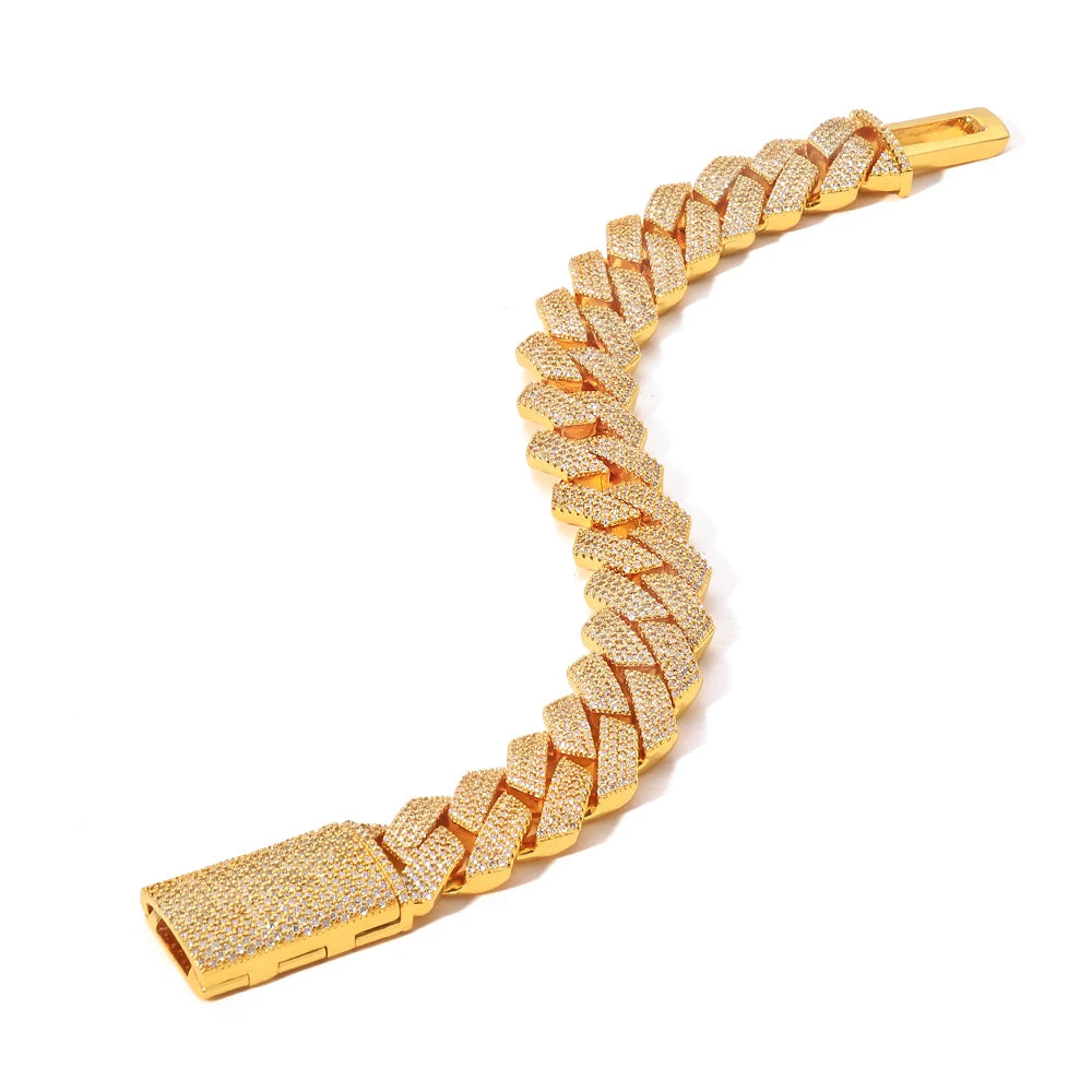 Full Diamond Cuban Necklace Hip Hop Jewelry Cube Zirconia Sparkling Diamond 15mm Brass Plated Rose Gold Jewelry - DripVault