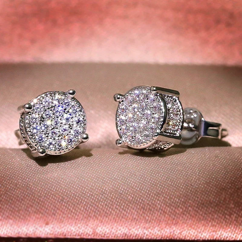 Luxury Gold Color Round CZ Stud Earrings Hip Hop Zircon Stud Earrings Piercing Ear Accessories Hiphop Trend Jewelry - DripVault