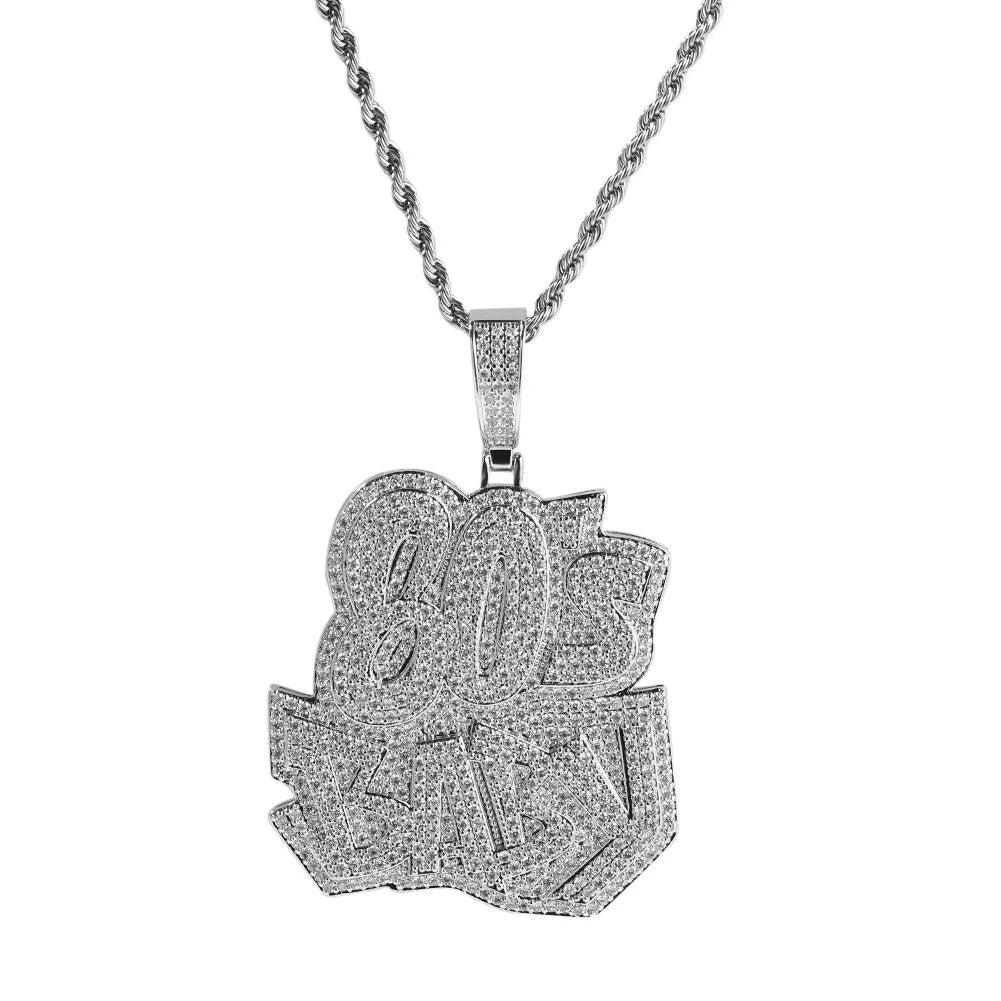 Hip Hop AAAAA+ CZ Stone Paved Bling Iced Out 80s BABY Pendants Necklaces for Men Rapper Jewelry Rose Silver Color - DripVault