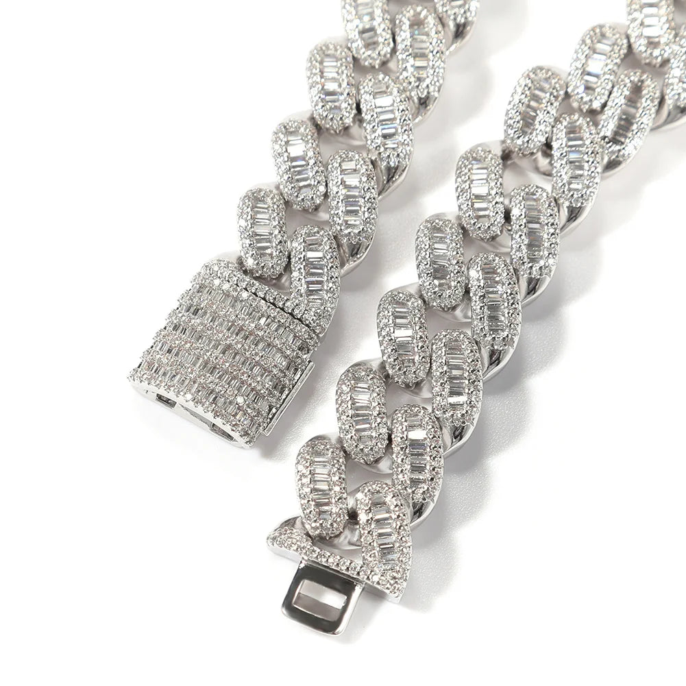 15mm Baguette Cuabn Chain Prong Setting 2 Colors Miami Choker Iced Out Chain Bling CZ Necklace Hiphop Jewelry - DripVault
