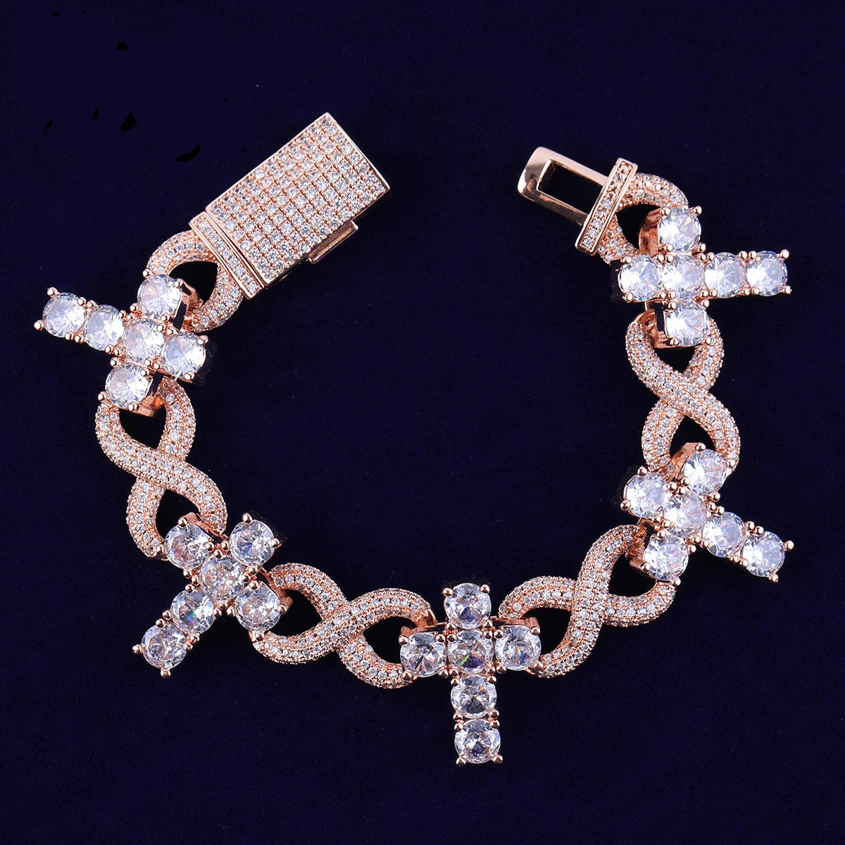 Iced Out Infinity Cross Bracelet Choker for Women Micro Pave Real Copper Hip Hop Jewelry - DripVault