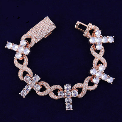 Iced Out Infinity Cross Bracelet Choker for Women Micro Pave Real Copper Hip Hop Jewelry - DripVault