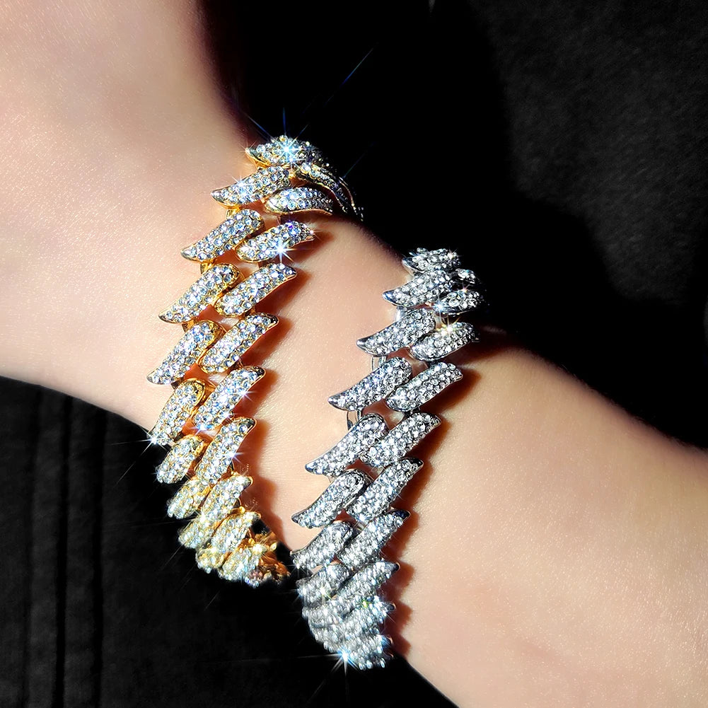 Hip Hop Iced Out Chain Women Men Cuban Bracelet High-Quality Full AAAA+ Rhinestones Miami Cuban Link Chain Bracelets Jewelry - DripVault