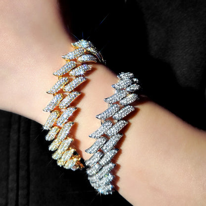 Hip Hop Iced Out Chain Women Men Cuban Bracelet High-Quality Full AAAA+ Rhinestones Miami Cuban Link Chain Bracelets Jewelry - DripVault