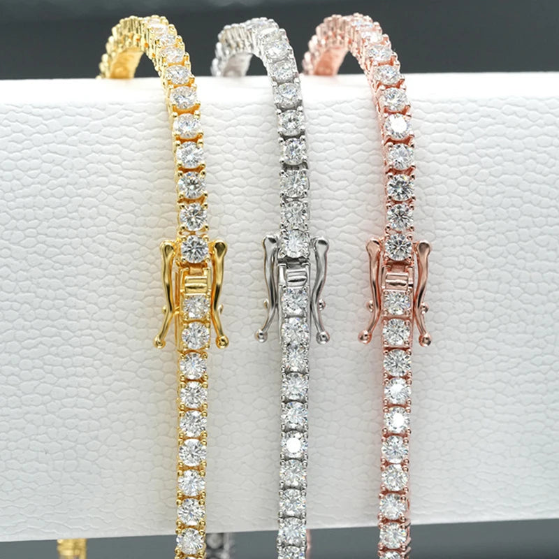 2/2.5/3/4/5/6.5mm Real Moissanite Tennis Bracelet S925 Plated 18K Rose Gold Diamond Link Bracelet Pass Diamond Tester - DripVault
