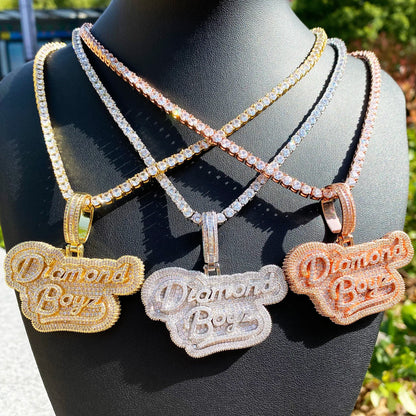 Iced Out Diamond Boyz AAAAA+ Necklace Pendant for Men Real Gold Plated Cubic Zirconia Hip Hop Jewelry - DripVault