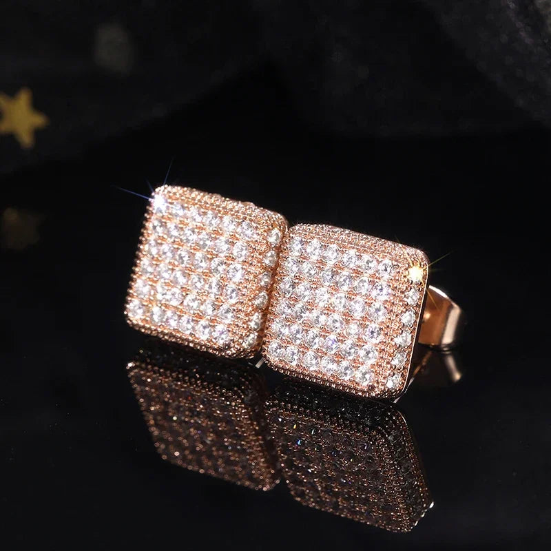 Trendy Square Stud Earrings Lady Full Bling Iced Out Brilliant CZ Jewelry Fashion Women's Earrings - DripVault