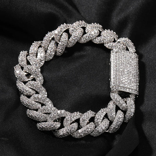 Hip Hop 5A+ CZ Stone Paved Bling Iced Out 18mm Solid Round Cuban Miami Link Chain Bracelets Necklaces for Men Rapper Jewelry - DripVault