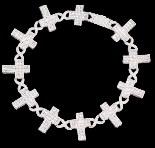 Iced Out Infinity Link Chain for Men Baguette Cross Necklace Choker Hip Hop Jewelry - DripVault