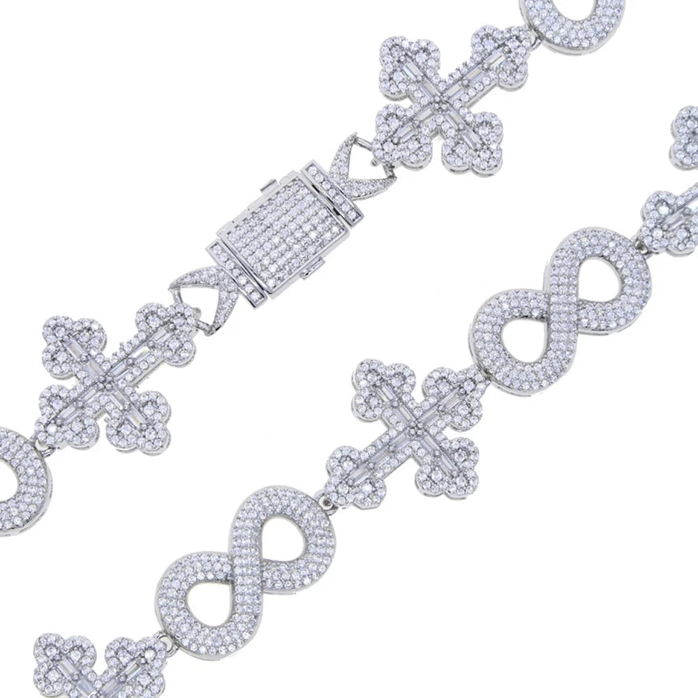 Iced Out Infinity Cross Necklace for Men Women Silver Color Prong Setting AAAAA+ CZ - DripVault