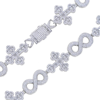 Iced Out Infinity Cross Necklace for Men Women Silver Color Prong Setting AAAAA+ CZ - DripVault