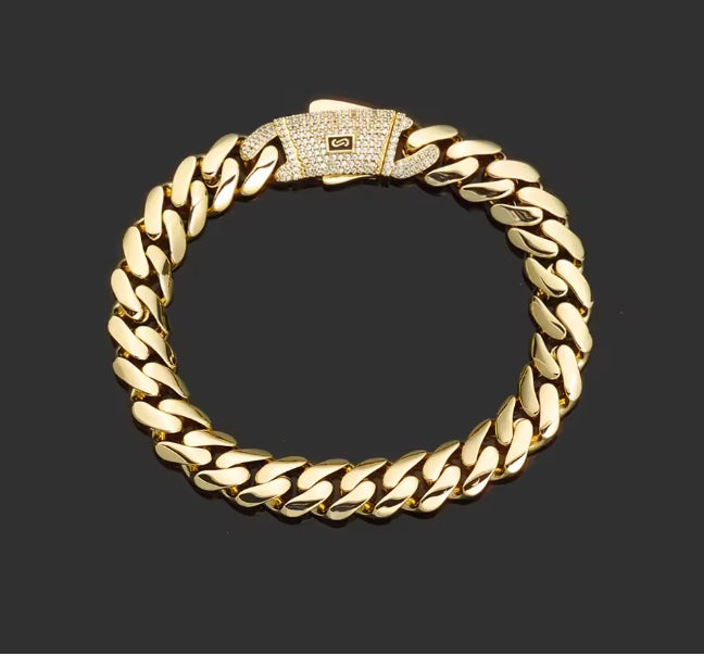 12/15/20MM AAAAA+ 14K Gold Plated High Quality Monaco Chain Bracelet - DripVault